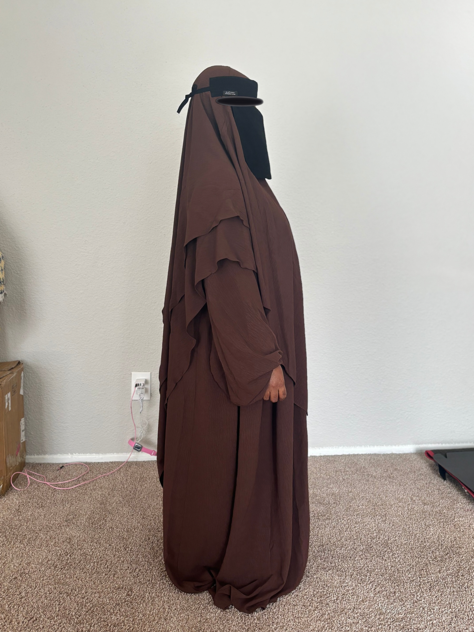 Two Piece Crepe Abaya & Khimar Set - Brown