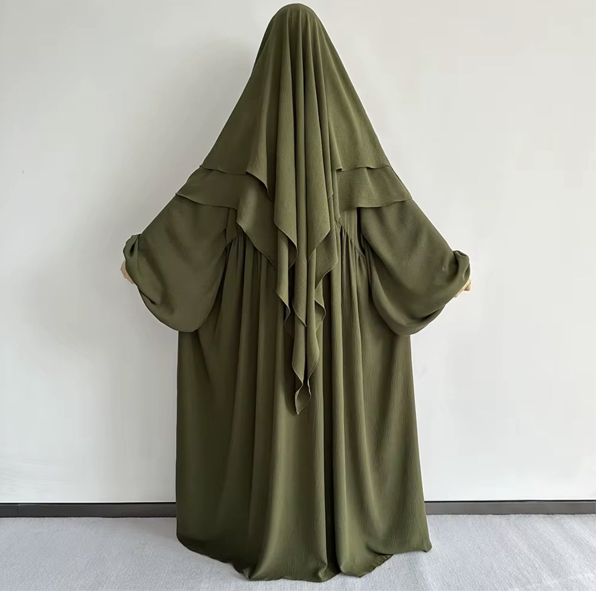 Two Piece Crepe Abaya & Khimar Set - Green