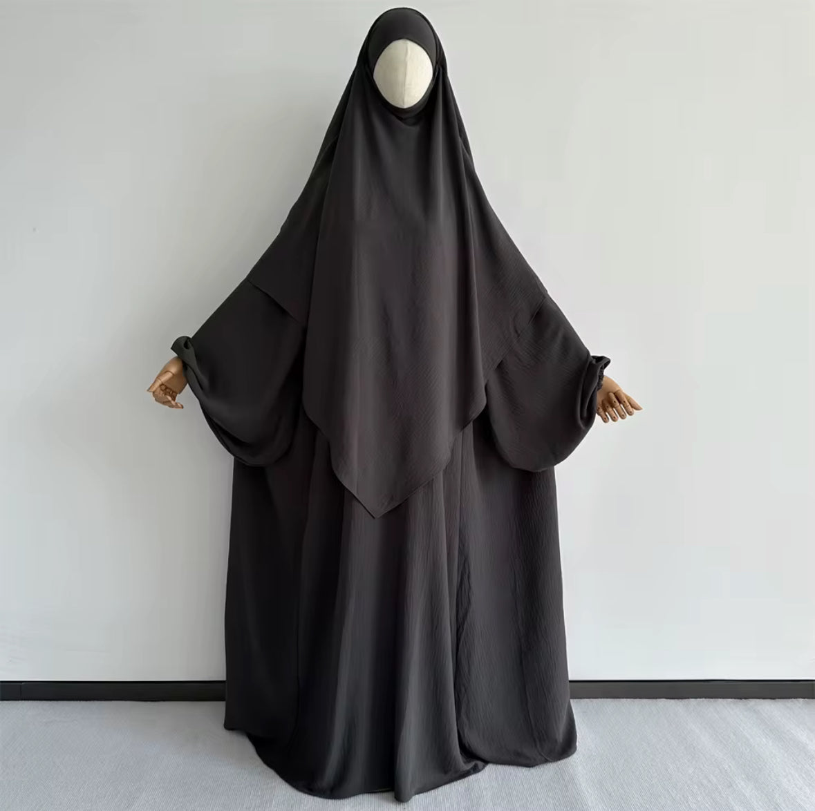Two Piece Crepe Abaya & Khimar Set - Black
