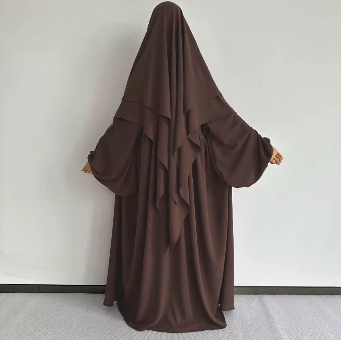 Two Piece Crepe Abaya & Khimar Set - Brown