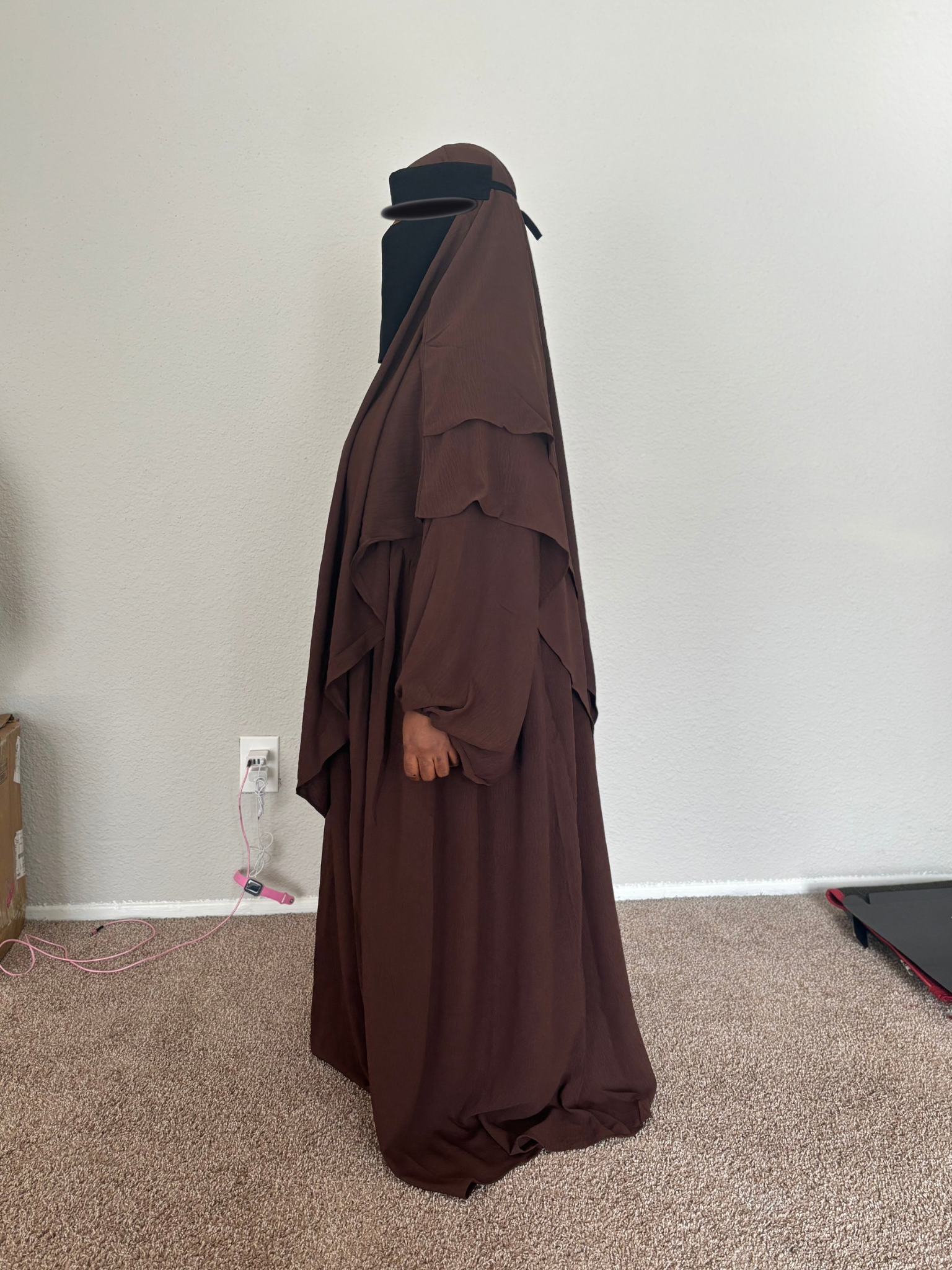 Two Piece Crepe Abaya & Khimar Set - Brown