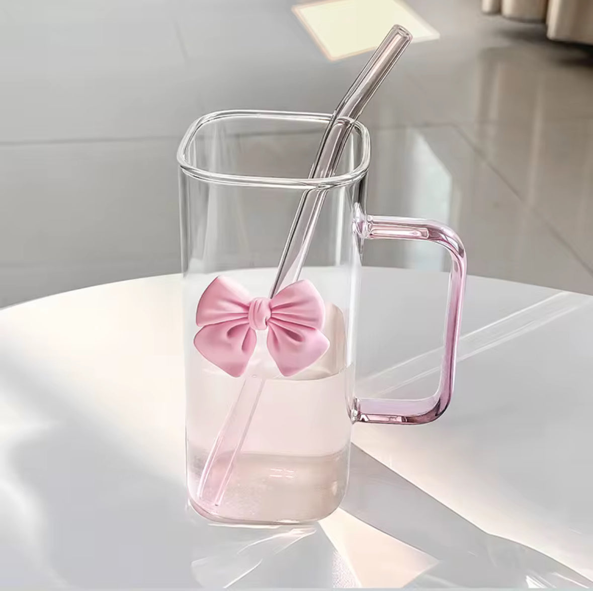 BowKnot Glass Tumbler With Lid And Straw