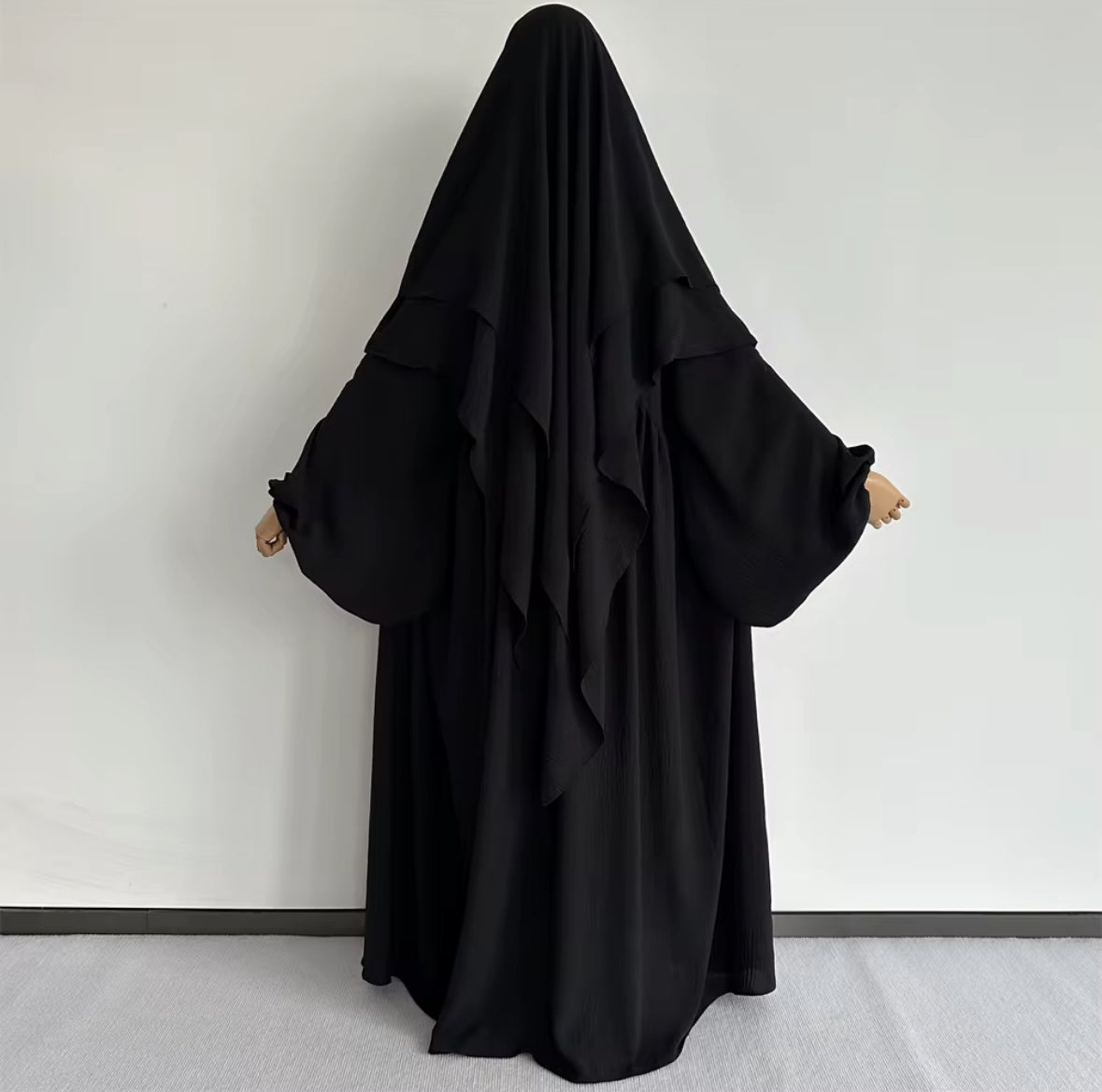 Two Piece Crepe Abaya & Khimar Set - Black